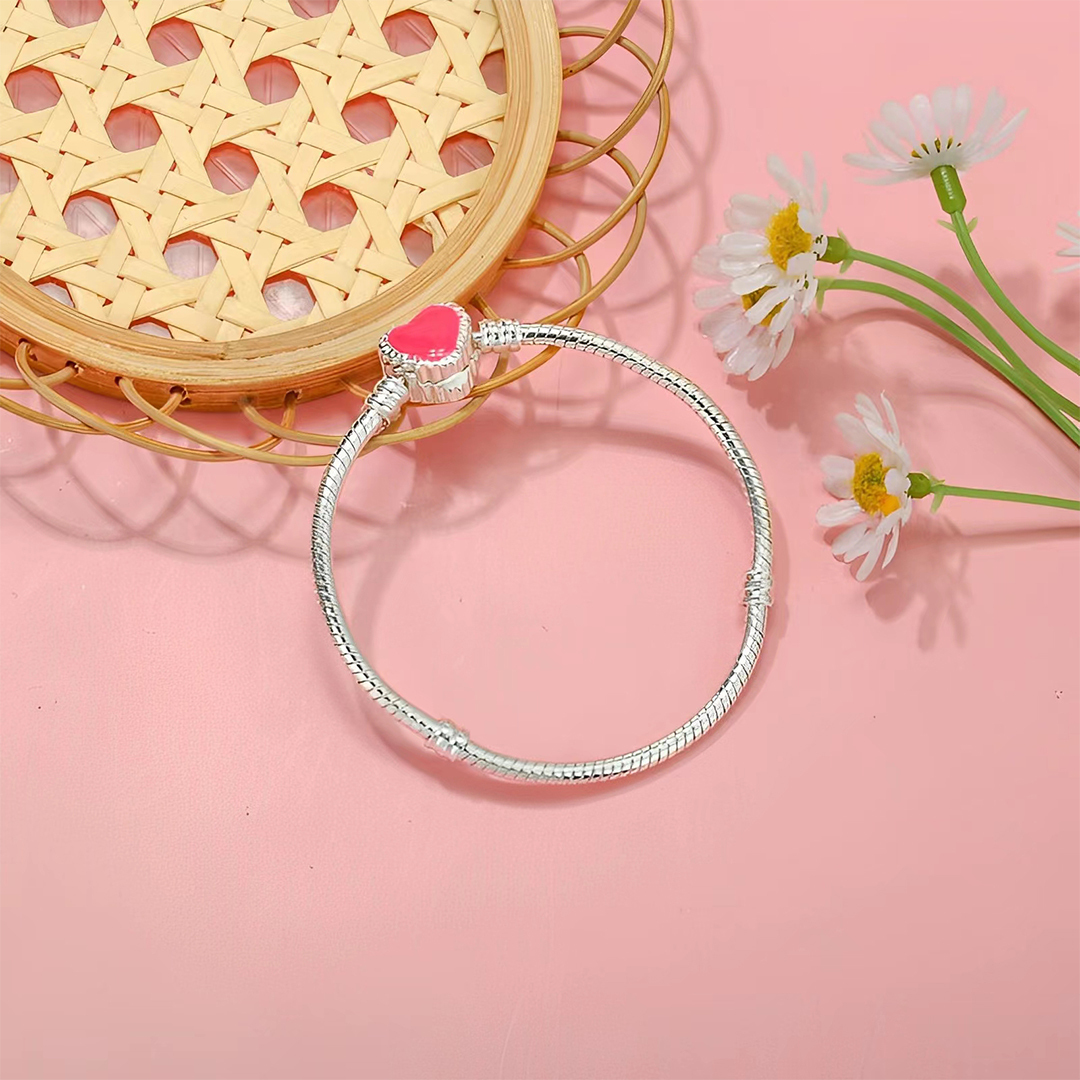 For Self - S925 Love Yourself Unconditionally Pink Love Snake Chain Bracelet
