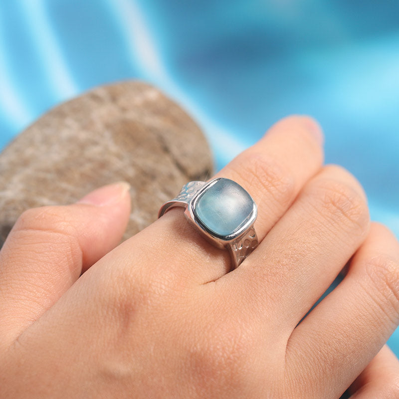 S925 Thalassophile Irregular Sea Glass Wide Ring