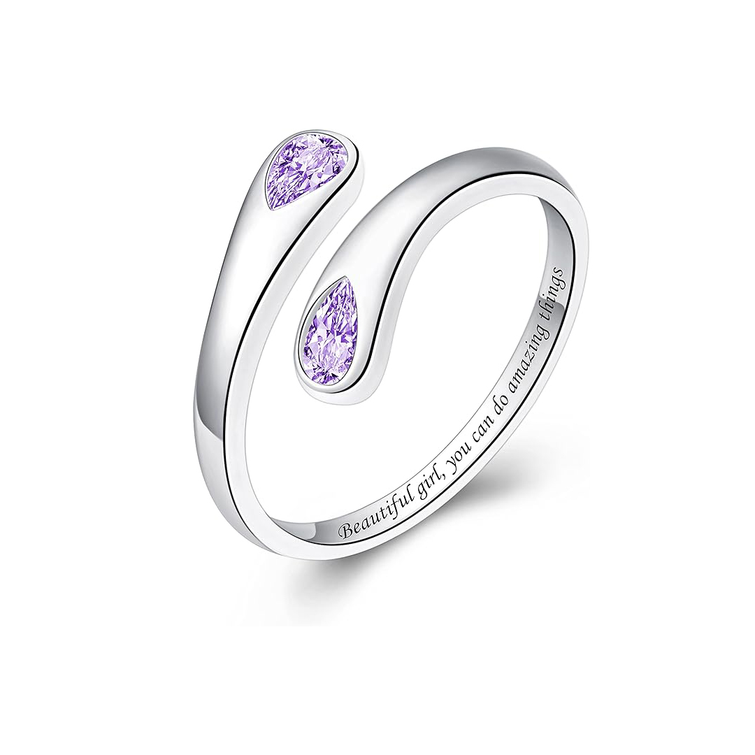 S925 Teardrop Birthstone Open Ring