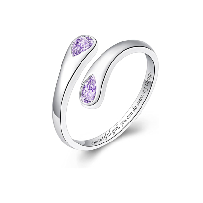 S925 Teardrop Birthstone Open Ring