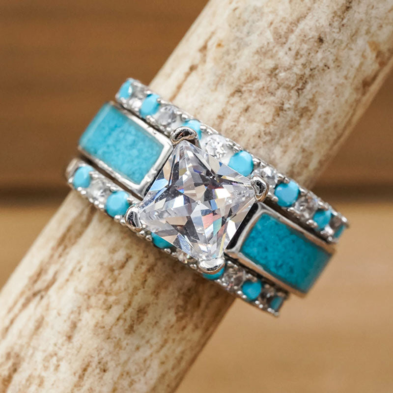 S925 Dazzling Diamond Turquoise Stacking Ring - Unleash Your Inner Glamour!