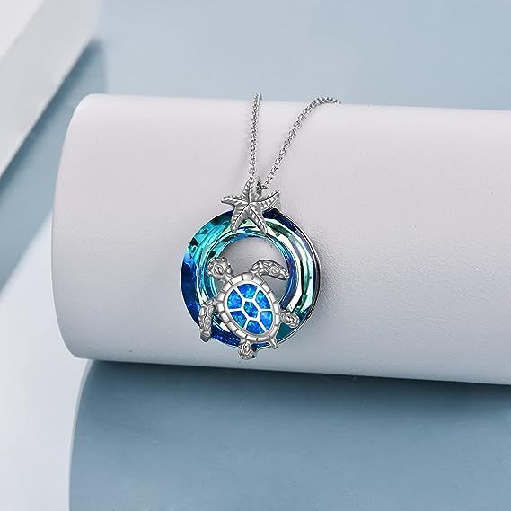 S925 Opal Stone Turtle Crystal Necklace