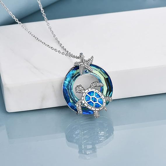 S925 Opal Stone Turtle Crystal Necklace