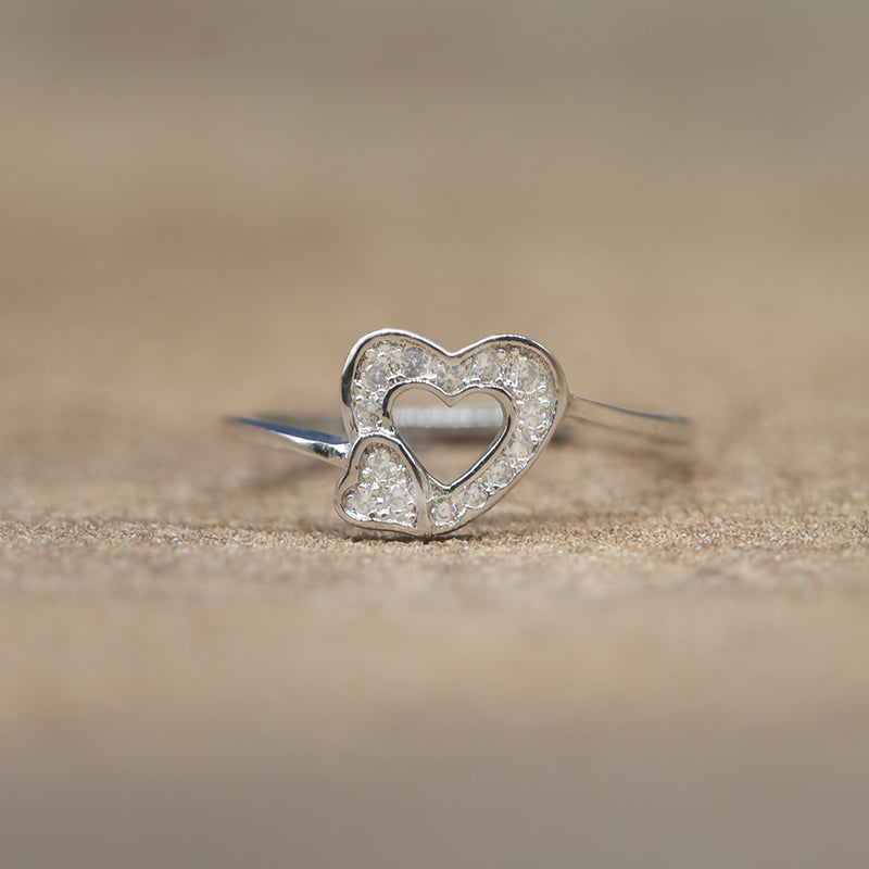 S925 Mother & Daughter Heart To Heart Ring