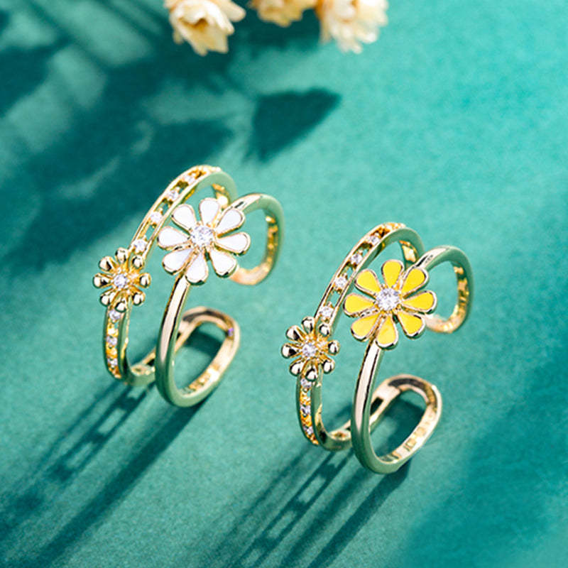 S925 BLOOM Double Layer Daisy Adjustable Ring