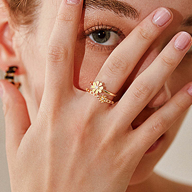 S925 BLOOM Double Layer Daisy Adjustable Ring