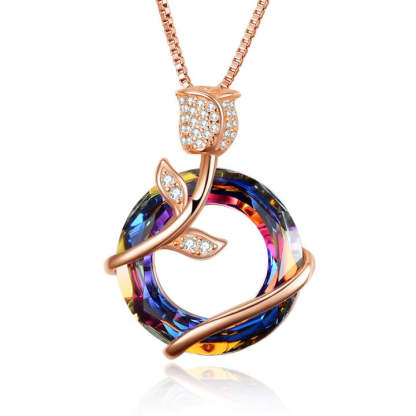 For Love - S925 I Love You more as Time Goes By Crystal Rose Necklace