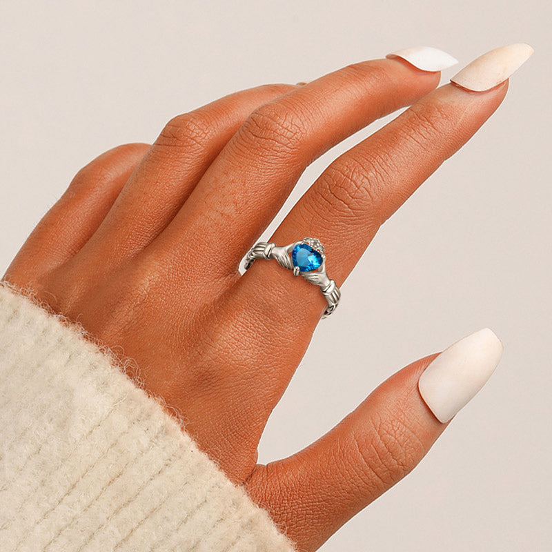 For Granddaughter - S925 Straighten Your Crown Blue Crystal Crown Claddagh Ring
