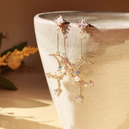 Moon and Star Pearl Earring