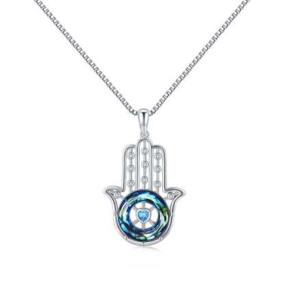S925 You Always be Protected Blue Crystal Hamsa Hand Necklace