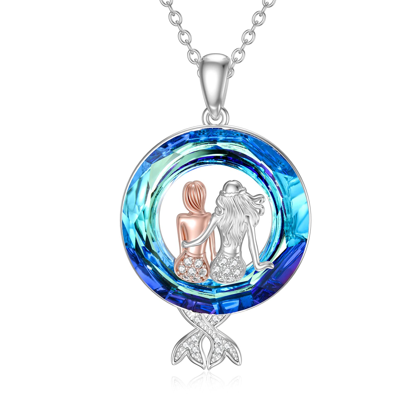 S925 Mermaid Sister Crystal Circle Necklace