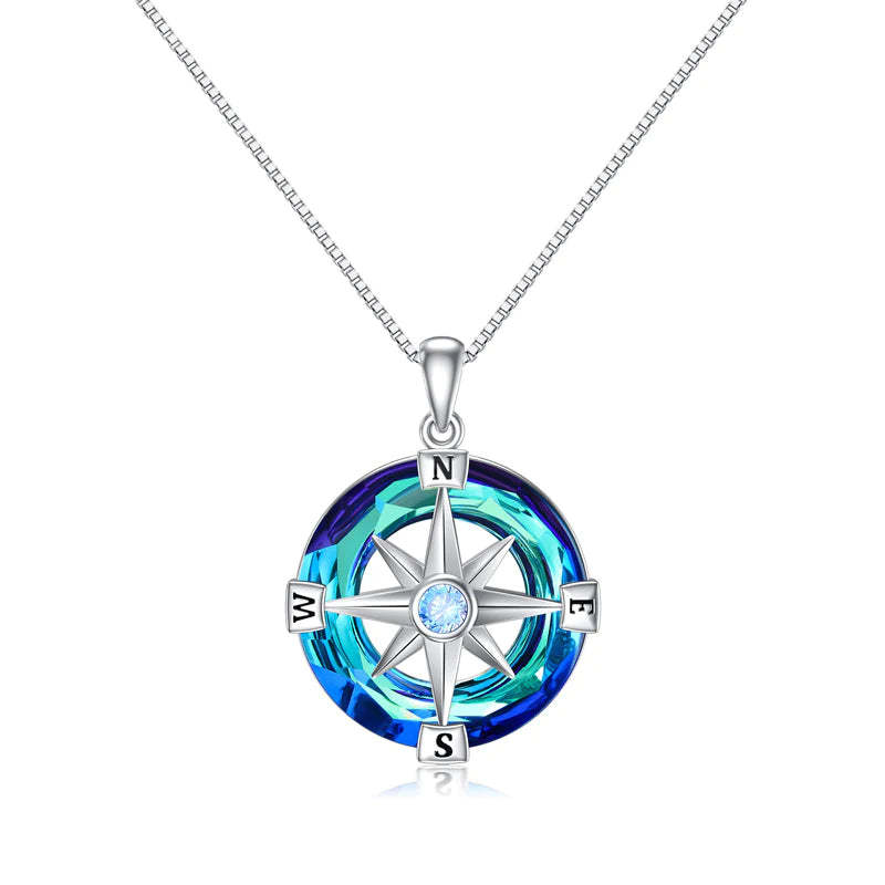 For Friend - S925 I'll Always be There for You Blue Crystal Compass Necklace