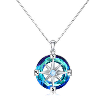 For Friend - S925 I'll Always be There for You Blue Crystal Compass Necklace