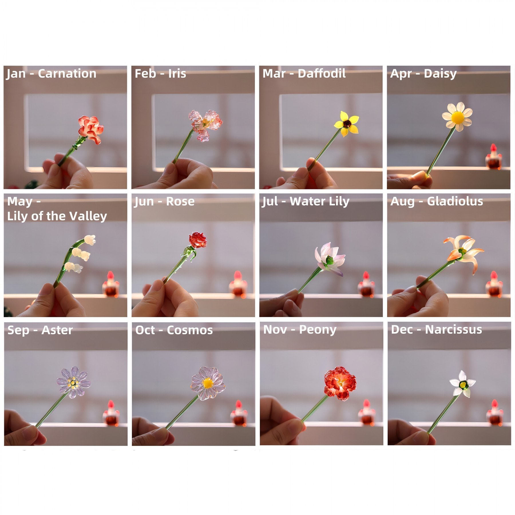 Custom Glass Birth Month Flower with Custom Flower Pot Mother's Day Gift