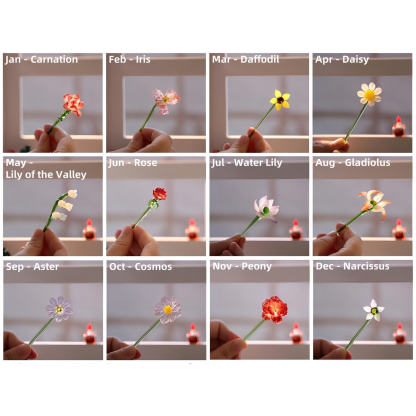 Custom Glass Birth Month Flower with Custom Flower Pot Mother's Day Gift