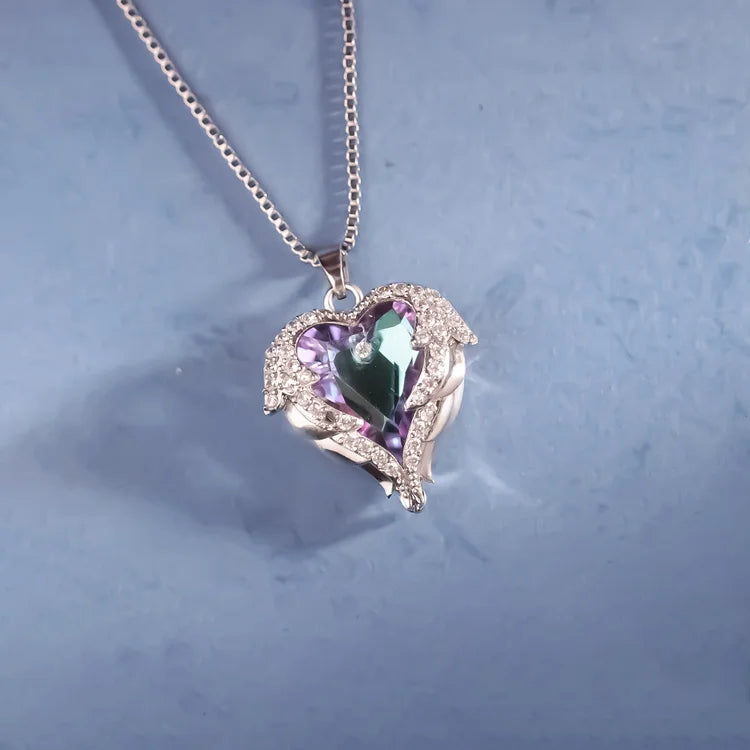 For Daughter - S925 Always Keep Me in Your Heart for You are Always in Mine Wings Heart Necklace