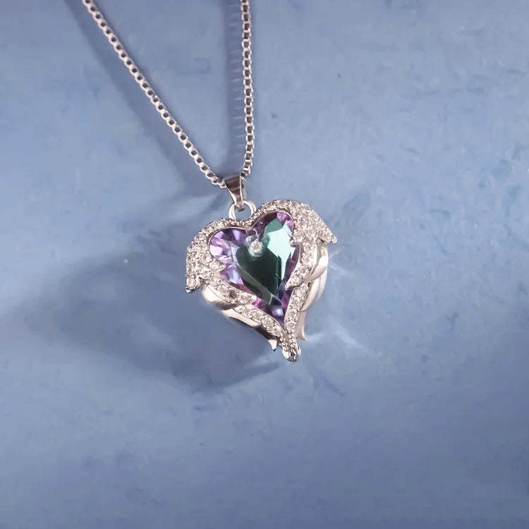 For Daughter - S925 Always Keep Me in Your Heart for You are Always in Mine Wings Heart Necklace