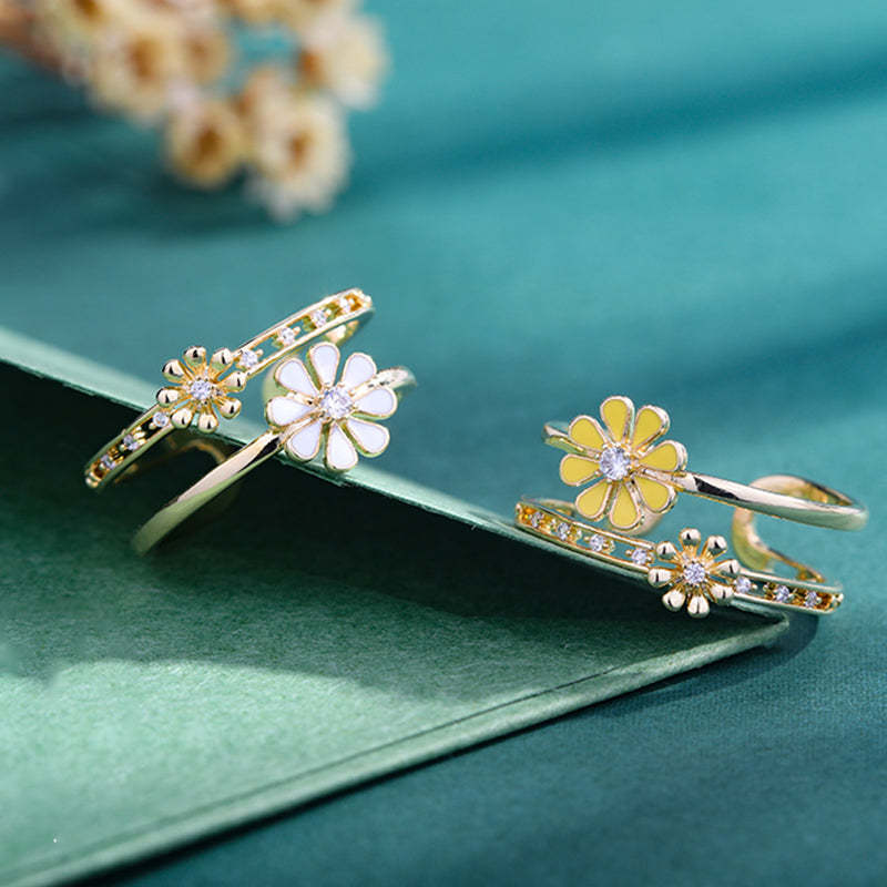 S925 BLOOM Double Layer Daisy Adjustable Ring