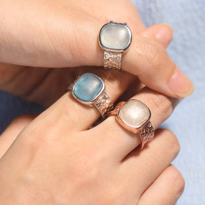 S925 Thalassophile Irregular Sea Glass Wide Ring