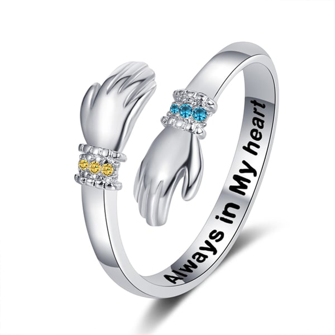 For Granddaughter - S925 Always Keep Me In Your Heart Birthstone Custom Glove Hug Ring