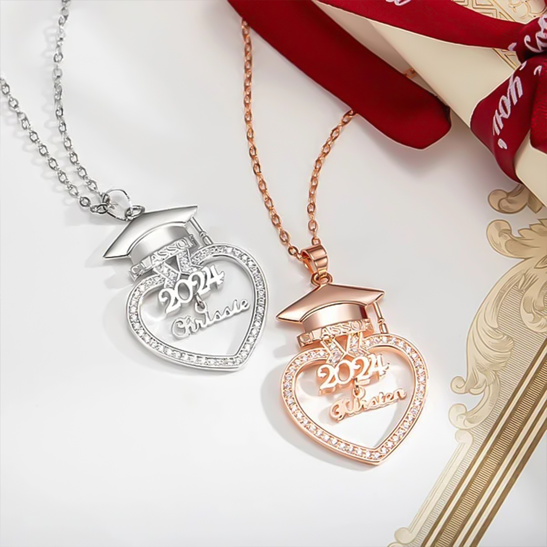 Name Custom Graduation Cap Heart Necklace