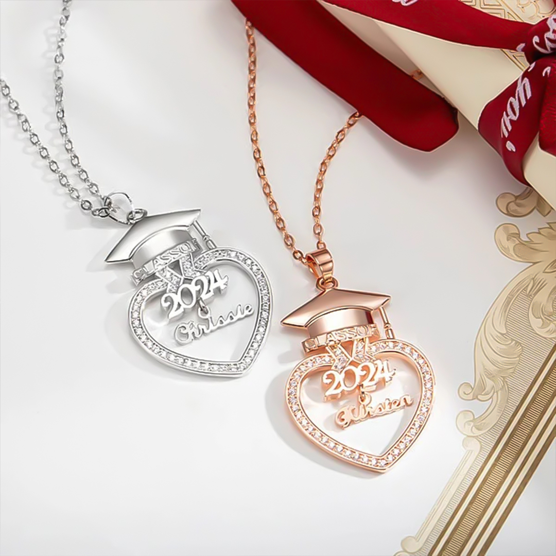 Name Custom Graduation Cap Heart Necklace