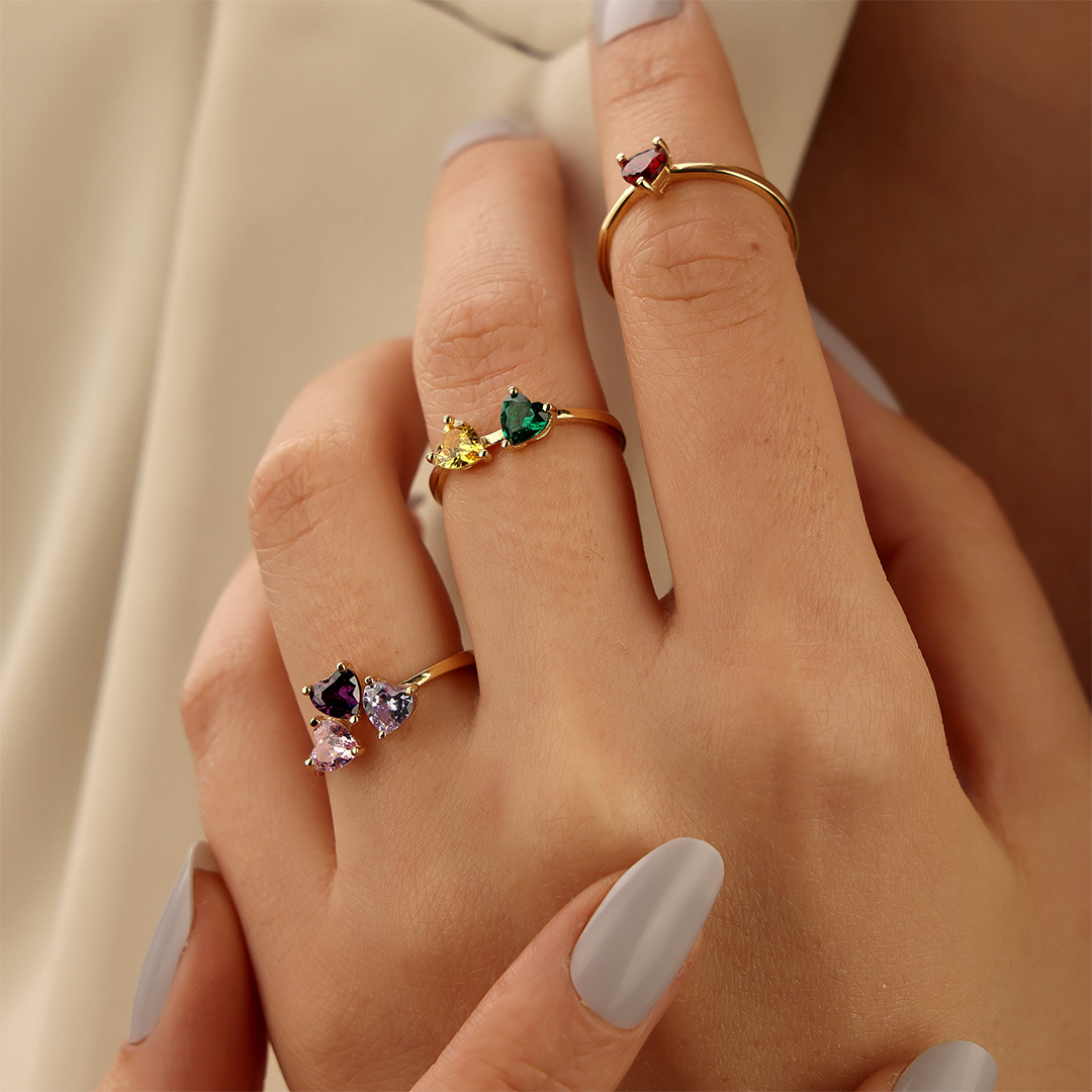 For Mother - Heart Birthstone Custom Ring