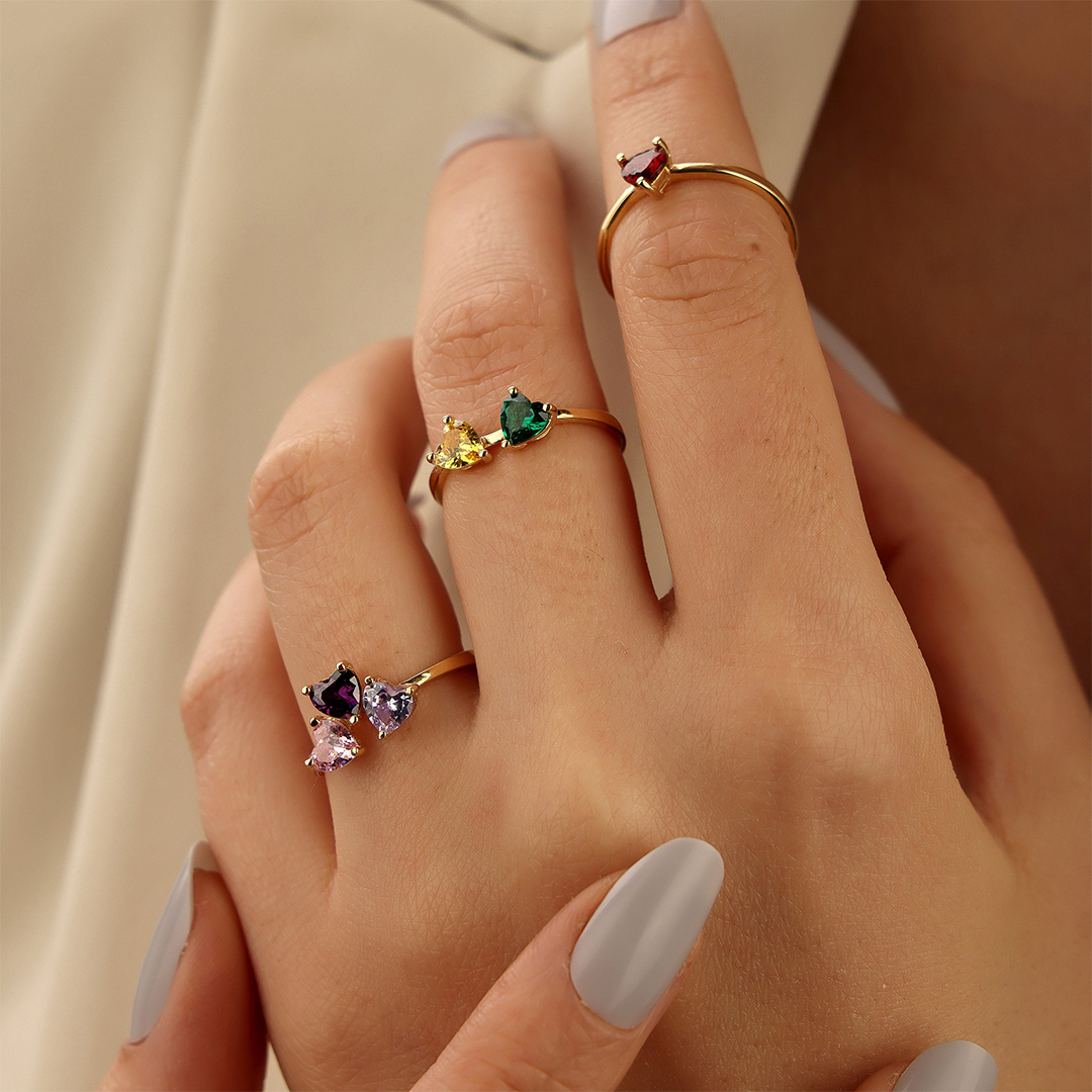 For Mother - Heart Birthstone Custom Ring