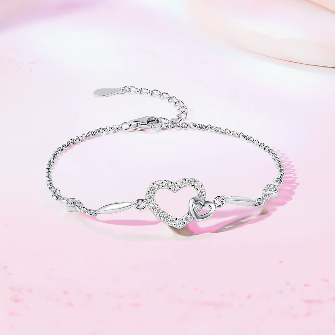 For Daughter - S925 Mother and Daughter Heart Linked Bracelet