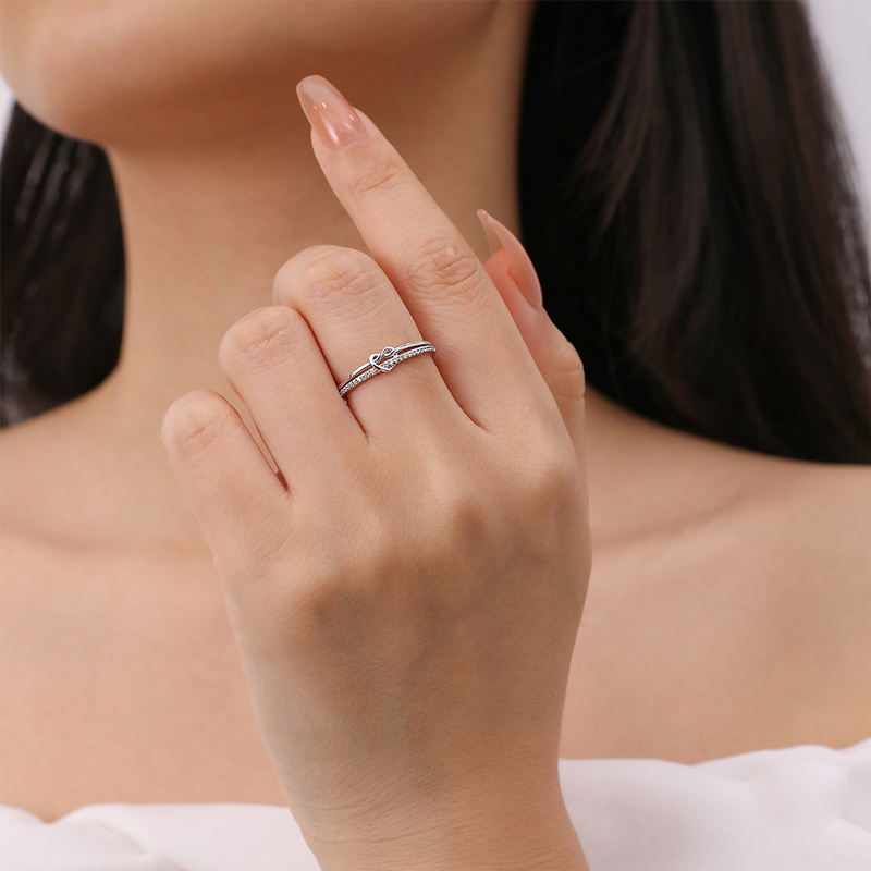 S925 Mother & Daughter Love Diamond Knot Ring