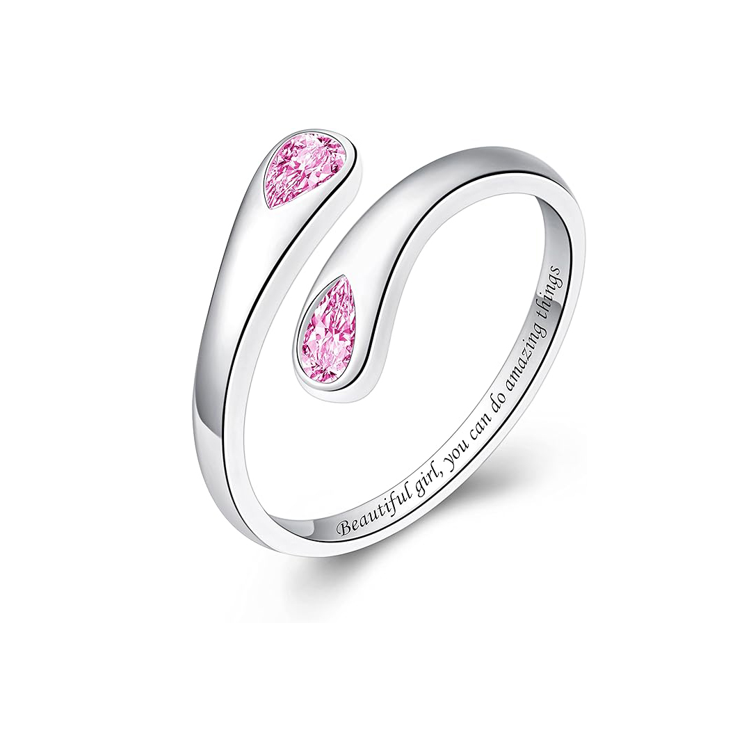 S925 Teardrop Birthstone Open Ring