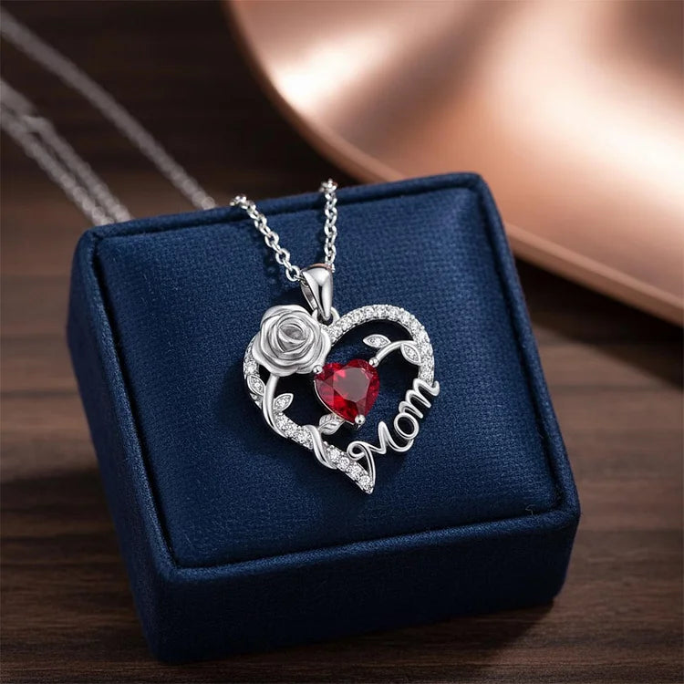 For Mom - I Love You Rose Mom Heart Necklace