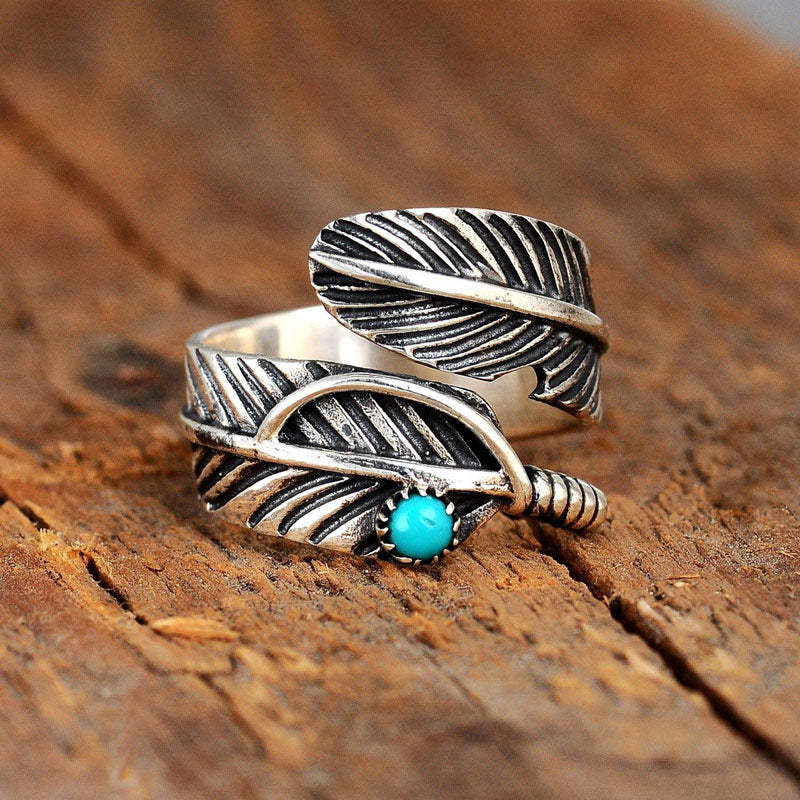 For Memorial - S925 Guardian Angel Turquoise Feather Ring