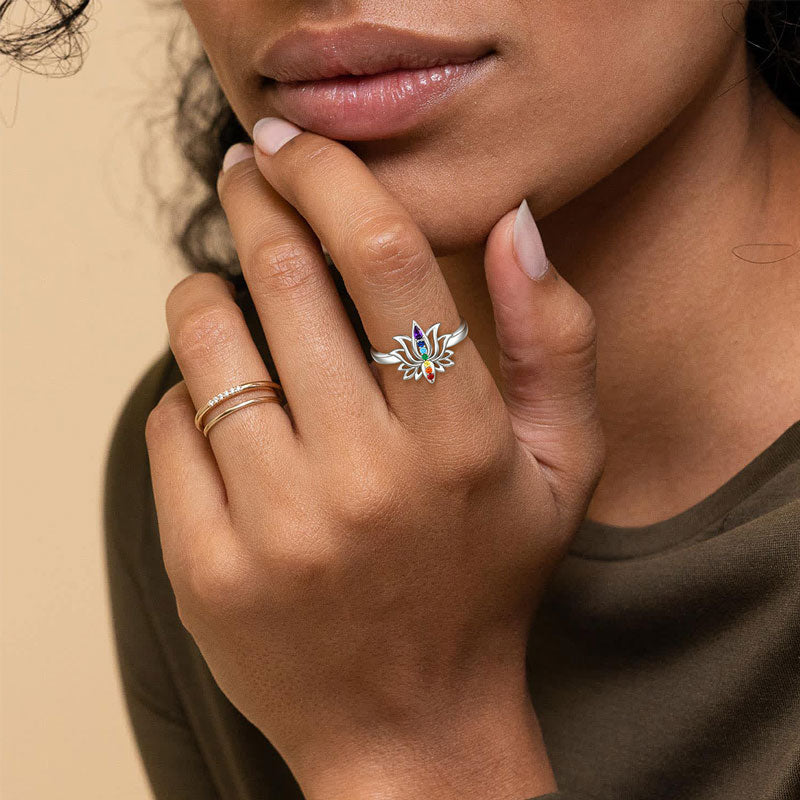 S925 Crystal Silver Energy Lotus Ring