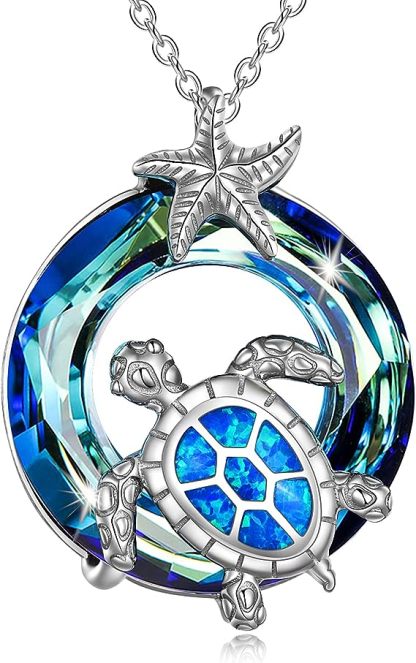 S925 Opal Stone Turtle Crystal Necklace