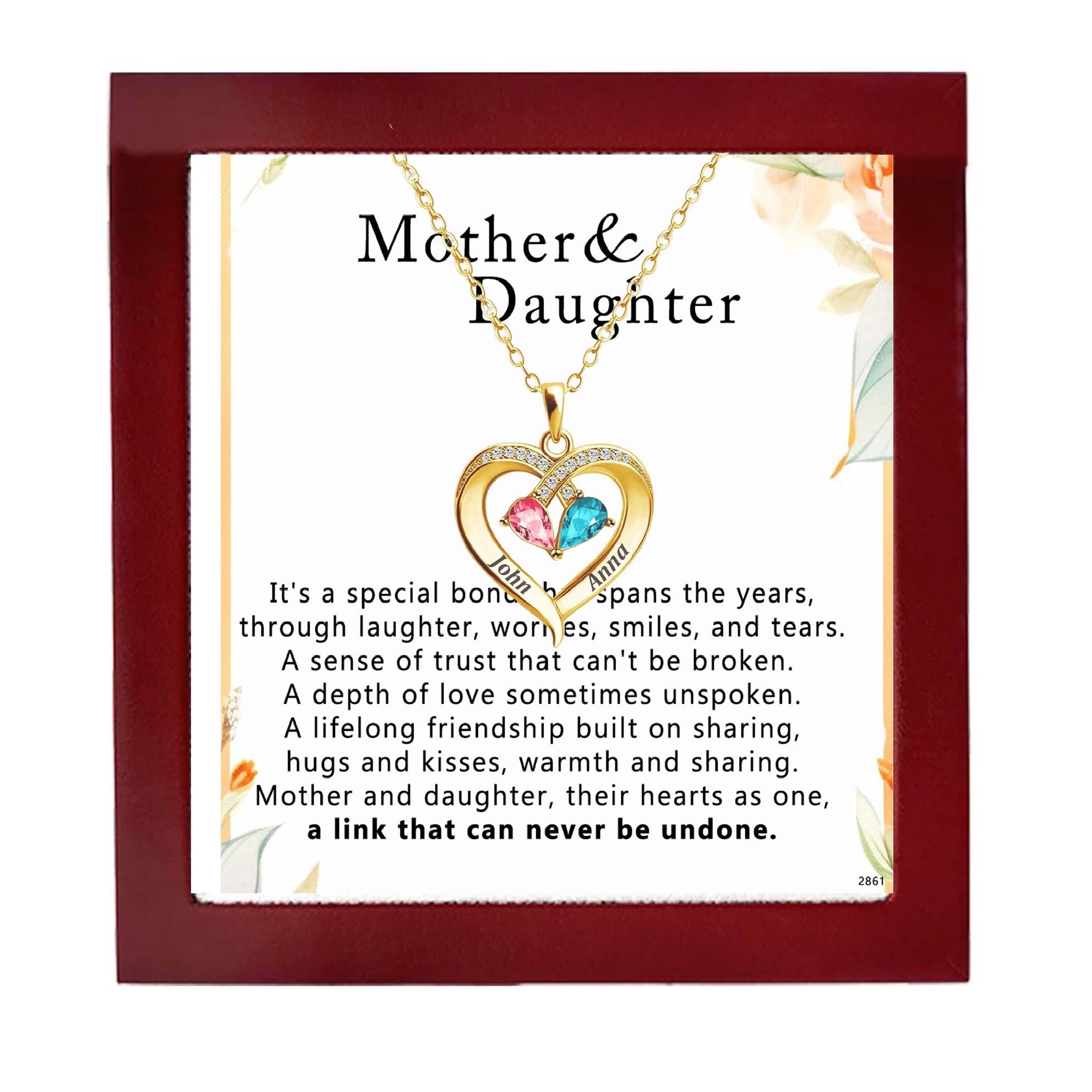 Mother Daughter Necklace, Custom Birthstone Necklace for Women, Heart Mom Necklace
