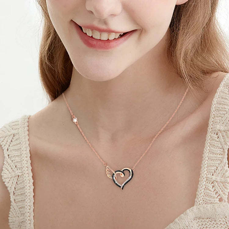 For Memorial - The Day I Lost You I Also Lost Me Black Diamond Heart Wings Necklace