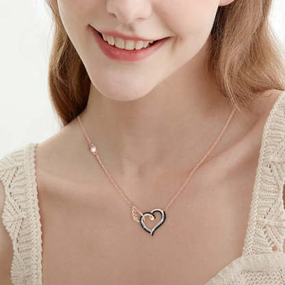 For Memorial - The Day I Lost You I Also Lost Me Black Diamond Heart Wings Necklace