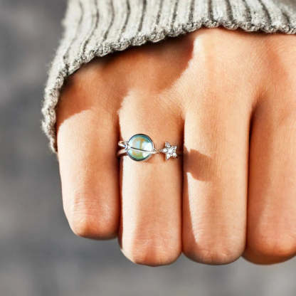 S925 Give This Star A Spin to Shine Through Your Worries Spinning Blue Planet Ring