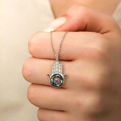 S925 You Always be Protected Blue Crystal Hamsa Hand Necklace