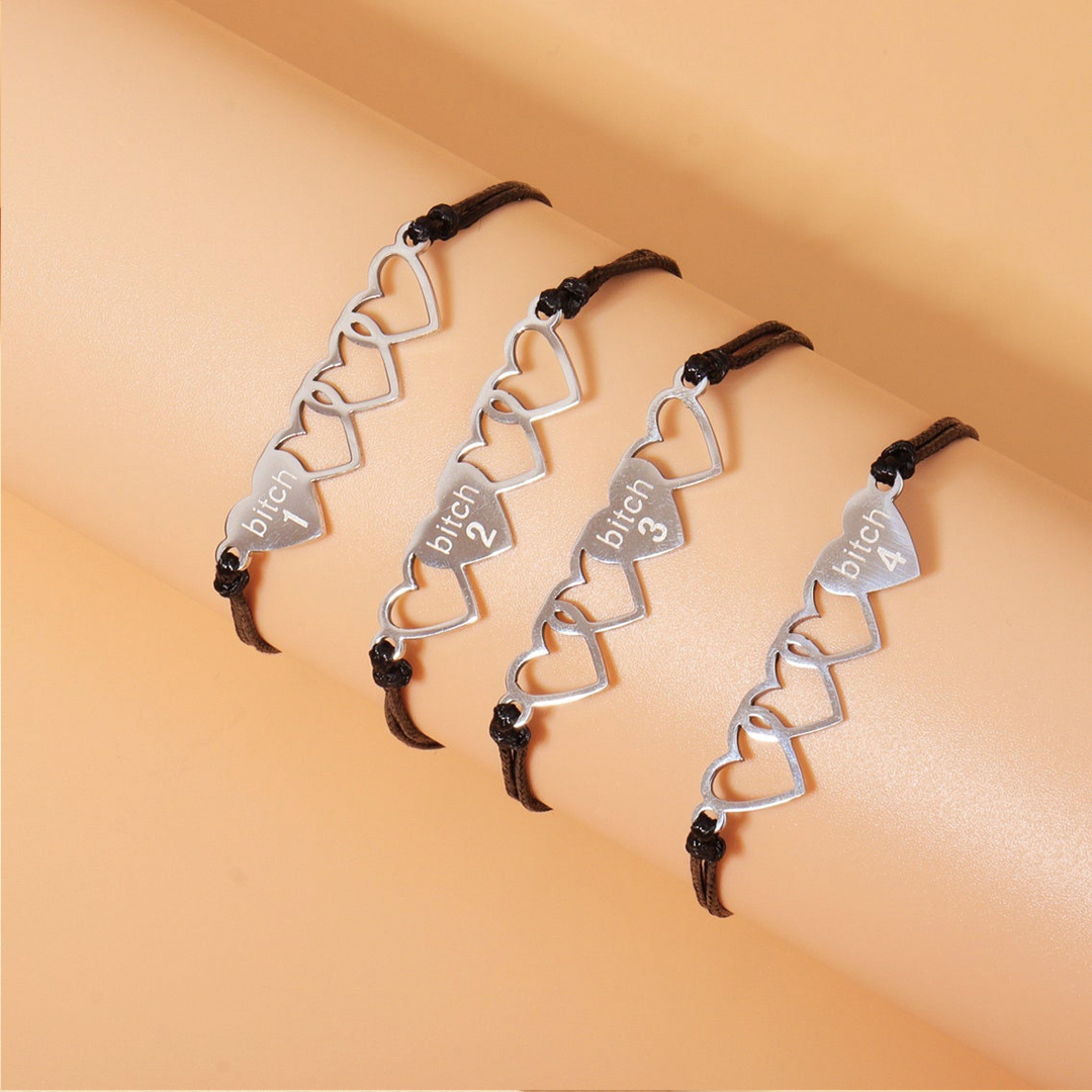 For Friend -  Best Bitches Heart Braided Bracelet