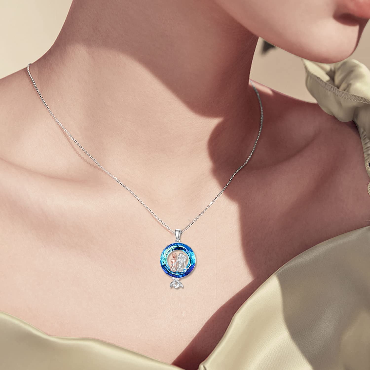 S925 Mermaid Sister Crystal Circle Necklace