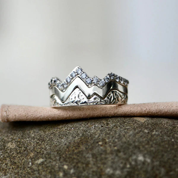 For Mother - S925 I Love You to the Mountain and Back Triple Stacked Mountain Ring