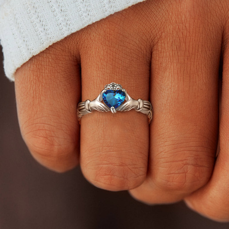 For Granddaughter - S925 Straighten Your Crown Blue Crystal Crown Claddagh Ring