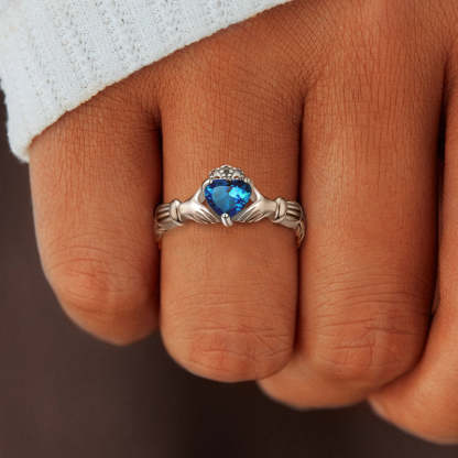 For Granddaughter - S925 Straighten Your Crown Blue Crystal Crown Claddagh Ring