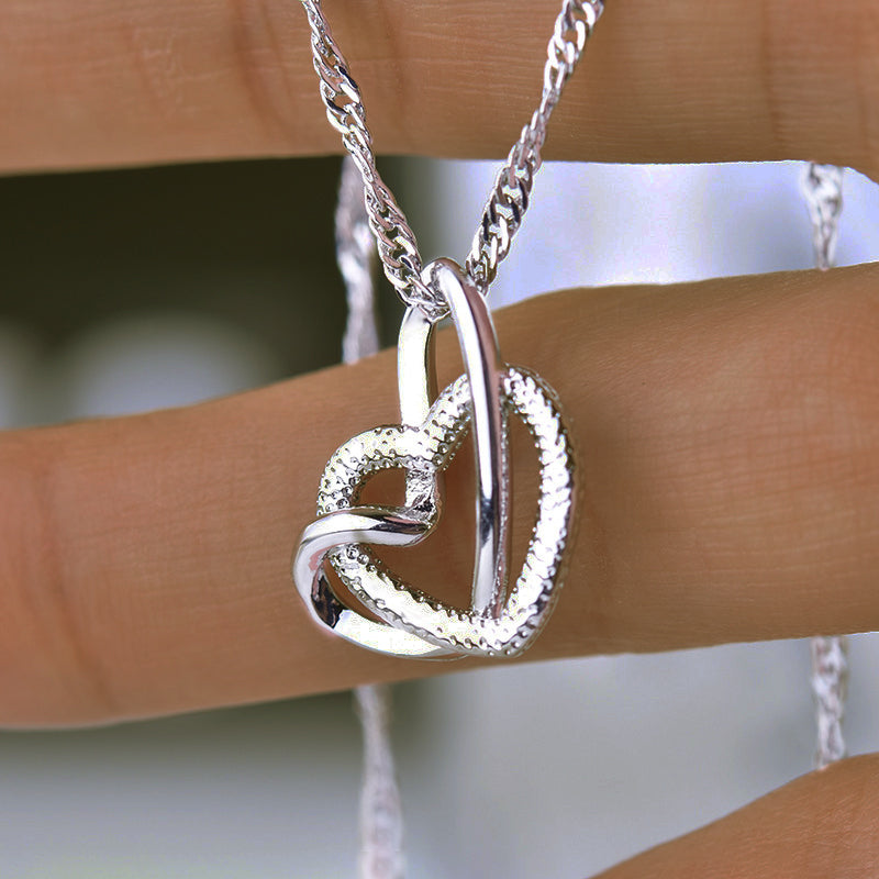 S925 Mother & Daughter Forever Linked Together Silver Double Heart Necklace