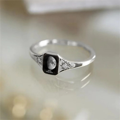 Personalized Moon Phase Ring, Sparkling Moon Phase Ring
