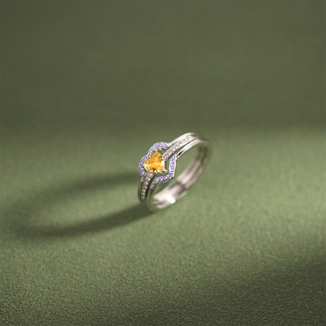 S925 Mother & Daughter  Forever Linked Together Custom Birthstone Heart Ring