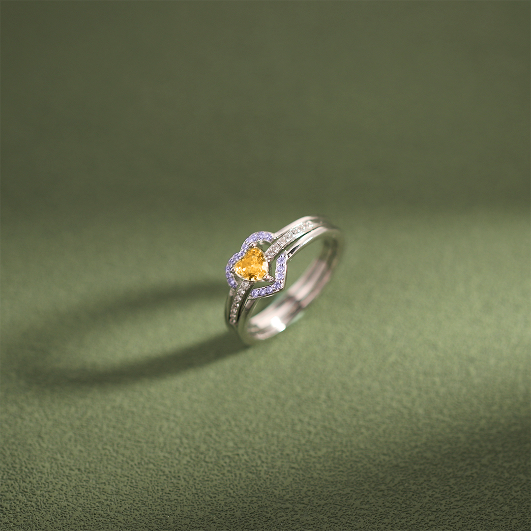 S925 Mother & Daughter  Forever Linked Together Custom Birthstone Heart Ring