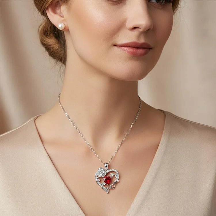 For Mom - I Love You Rose Mom Heart Necklace